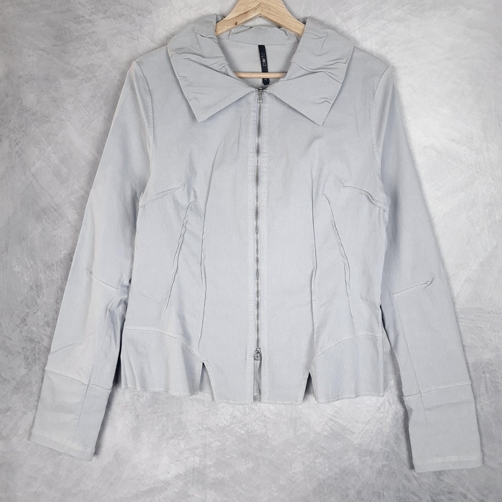 Porto Jacket Womens 4 Gray Stretch Viscose Full Zip Collared Short Made USA